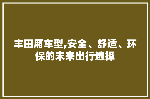 丰田厢车型,安全、舒适、环保的未来出行选择
