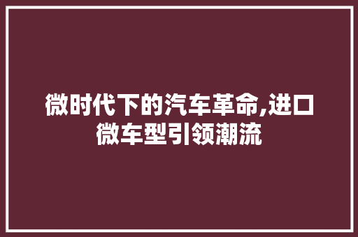 微时代下的汽车革命,进口微车型引领潮流