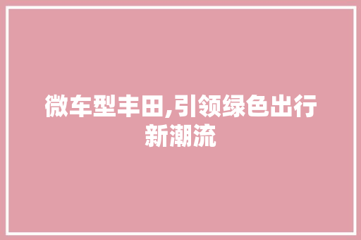 微车型丰田,引领绿色出行新潮流