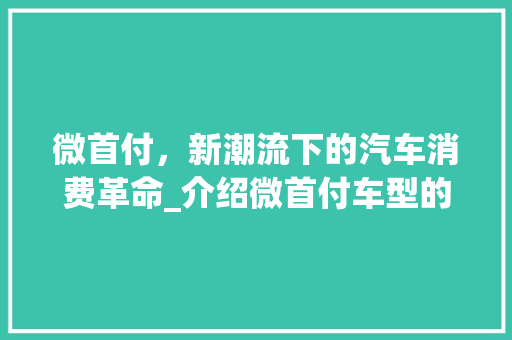 微首付，新潮流下的汽车消费革命_介绍微首付车型的崛起