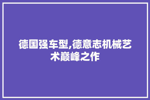 德国强车型,德意志机械艺术巅峰之作