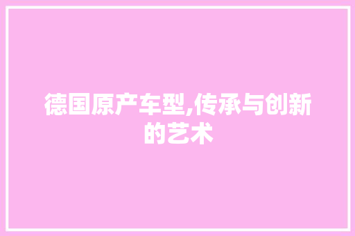 德国原产车型,传承与创新的艺术