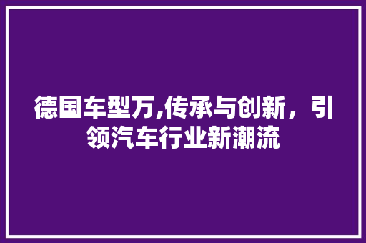 德国车型万,传承与创新，引领汽车行业新潮流