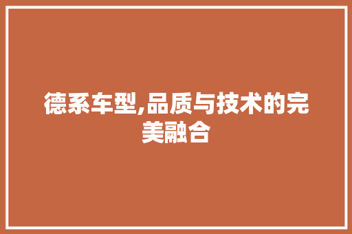 德系车型,品质与技术的完美融合