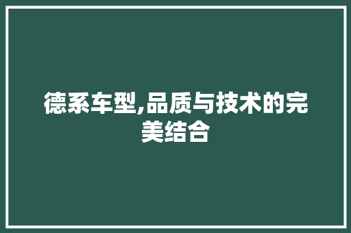 德系车型,品质与技术的完美结合