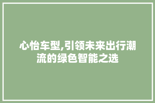 心怡车型,引领未来出行潮流的绿色智能之选