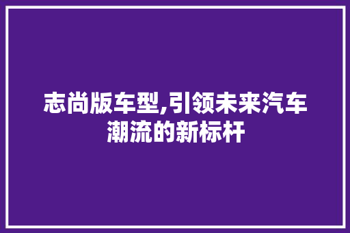 志尚版车型,引领未来汽车潮流的新标杆