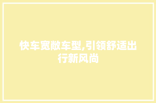 快车宽敞车型,引领舒适出行新风尚