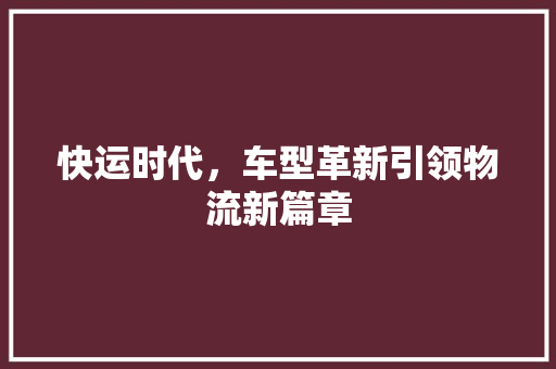 快运时代，车型革新引领物流新篇章