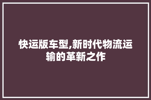 快运版车型,新时代物流运输的革新之作