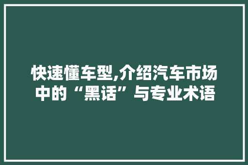 快速懂车型,介绍汽车市场中的“黑话”与专业术语
