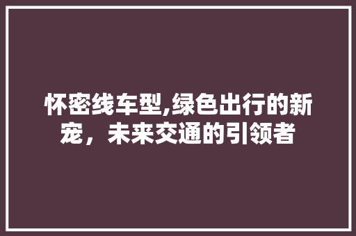 怀密线车型,绿色出行的新宠，未来交通的引领者