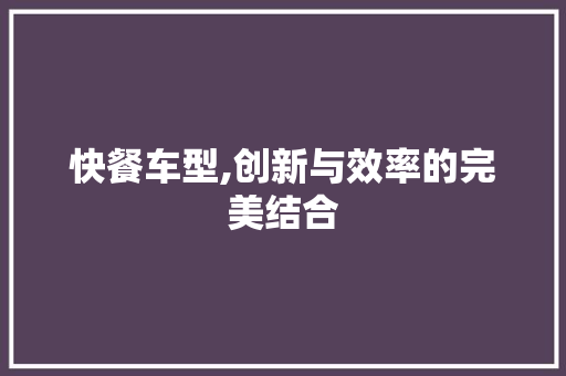 快餐车型,创新与效率的完美结合