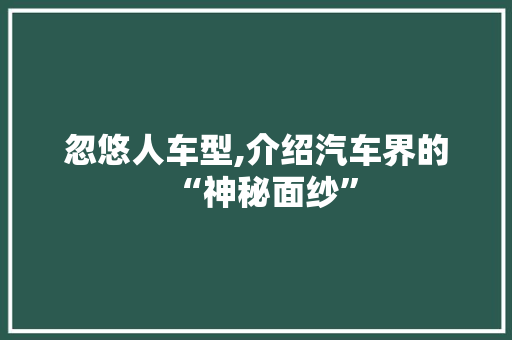 忽悠人车型,介绍汽车界的“神秘面纱”