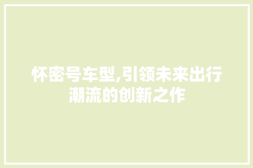 怀密号车型,引领未来出行潮流的创新之作