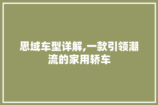 思域车型详解,一款引领潮流的家用轿车
