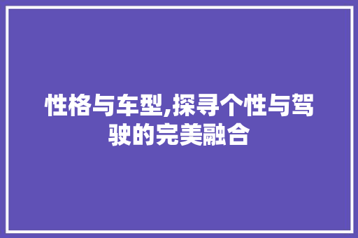 性格与车型,探寻个性与驾驶的完美融合
