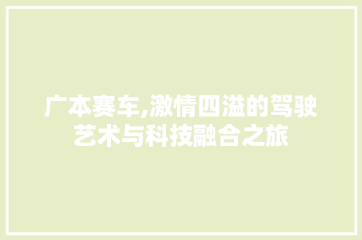 广本赛车,激情四溢的驾驶艺术与科技融合之旅