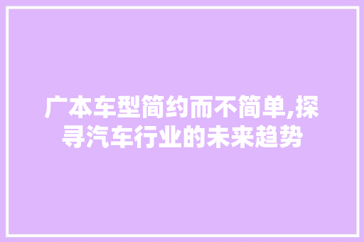 广本车型简约而不简单,探寻汽车行业的未来趋势