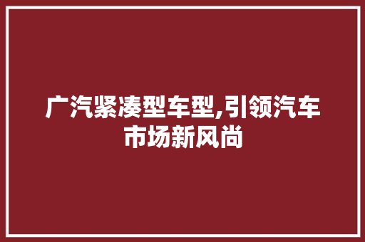 广汽紧凑型车型,引领汽车市场新风尚
