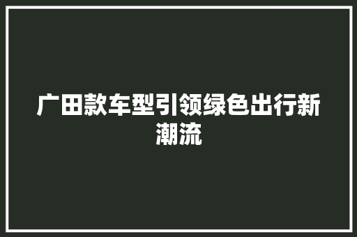 广田款车型引领绿色出行新潮流