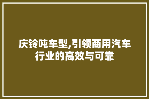 庆铃吨车型,引领商用汽车行业的高效与可靠