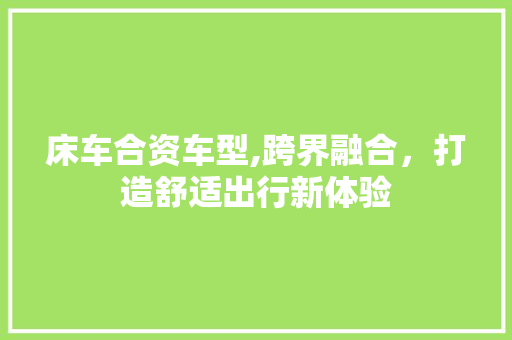 床车合资车型,跨界融合，打造舒适出行新体验