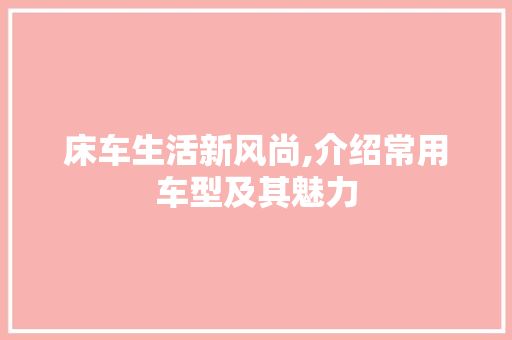 床车生活新风尚,介绍常用车型及其魅力