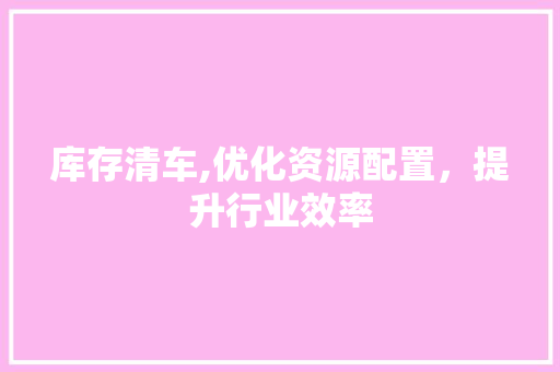 库存清车,优化资源配置，提升行业效率