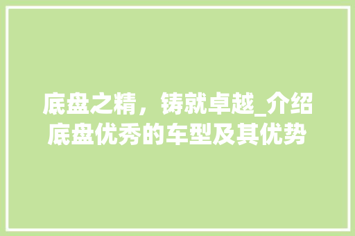 底盘之精，铸就卓越_介绍底盘优秀的车型及其优势