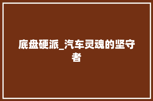 底盘硬派_汽车灵魂的坚守者