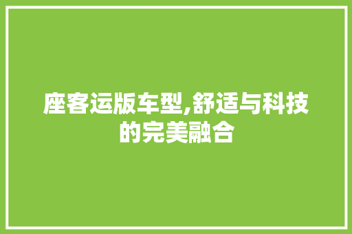 座客运版车型,舒适与科技的完美融合