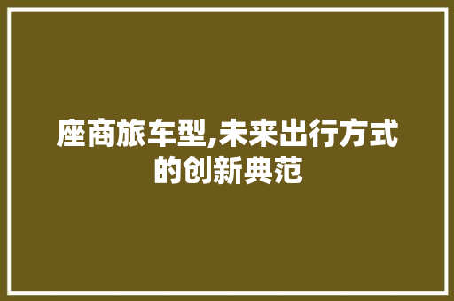 座商旅车型,未来出行方式的创新典范