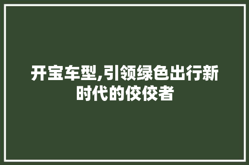 开宝车型,引领绿色出行新时代的佼佼者