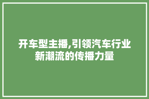 开车型主播,引领汽车行业新潮流的传播力量