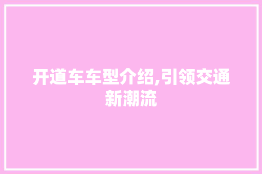 开道车车型介绍,引领交通新潮流