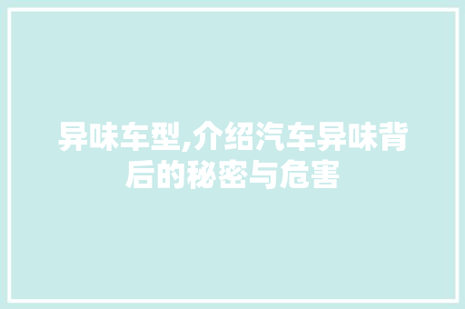 异味车型,介绍汽车异味背后的秘密与危害