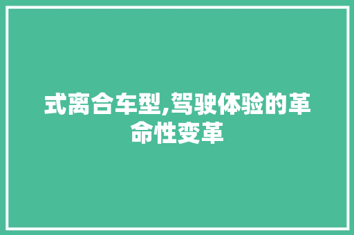 式离合车型,驾驶体验的革命性变革