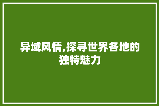 异域风情,探寻世界各地的独特魅力