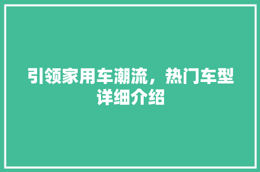 引领家用车潮流，热门车型详细介绍