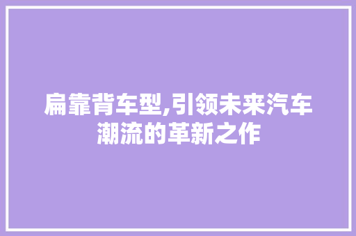 扁靠背车型,引领未来汽车潮流的革新之作