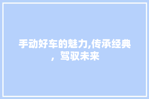 手动好车的魅力,传承经典，驾驭未来