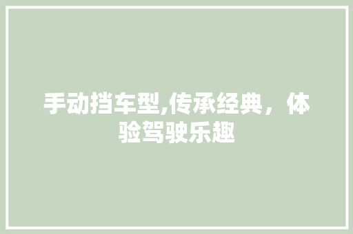 手动挡车型,传承经典，体验驾驶乐趣