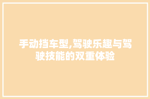 手动挡车型,驾驶乐趣与驾驶技能的双重体验