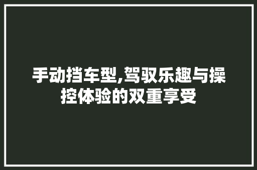 手动挡车型,驾驭乐趣与操控体验的双重享受