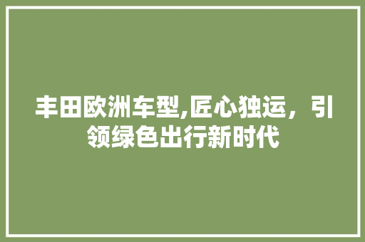丰田欧洲车型,匠心独运，引领绿色出行新时代 发动机配件