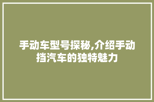 手动车型号探秘,介绍手动挡汽车的独特魅力