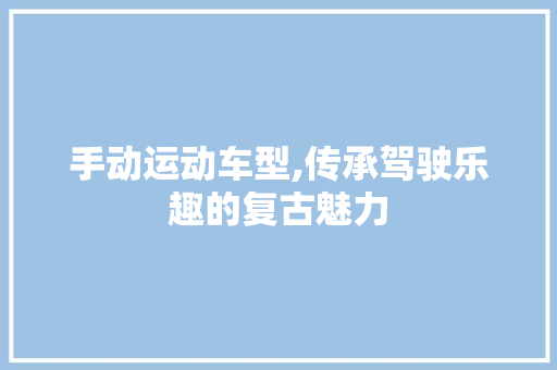 手动运动车型,传承驾驶乐趣的复古魅力