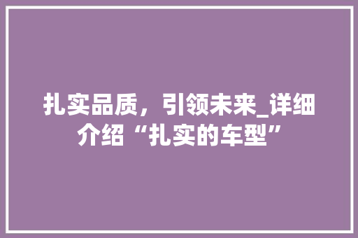 扎实品质，引领未来_详细介绍“扎实的车型”