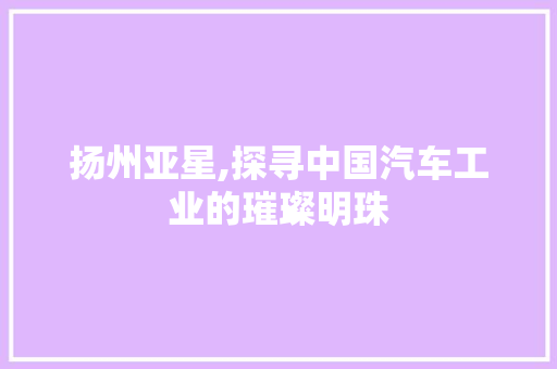 扬州亚星,探寻中国汽车工业的璀璨明珠